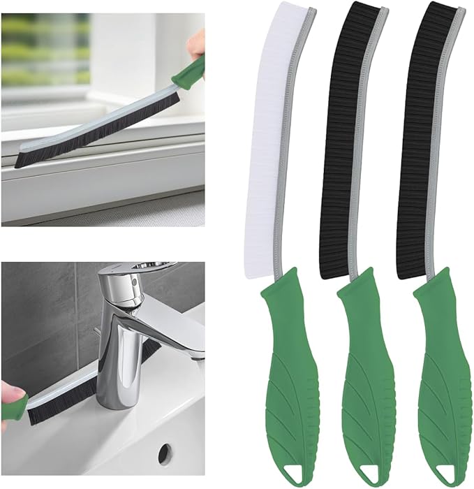 TQRR Hard Bristle Crevice Cleaning Brush-Thin Gap Scrub Brush, Small Cleaning Brush, Grout Brush, Kitchen Brush, Cleaning Tools for Toilet, Bathroom, Sink, Home, Household, Window (3, Green)