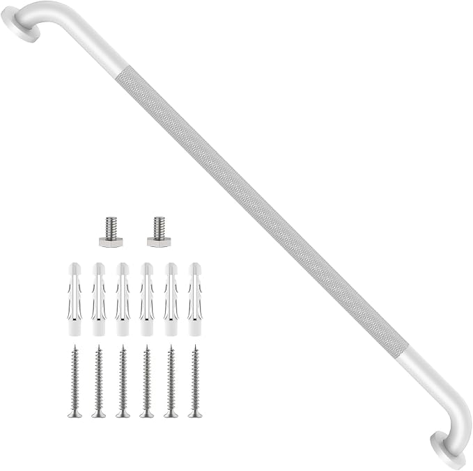 White Grab Bar 40 Inch, iHansee Anti-Slip Bathroom Grab Bar w/Knurled Grip, Stainless Steel Safety Handrail for Toilet Bathtub Shower, Wall Mounted Matte Black Handicap Bars Handle for Senior Elderly
