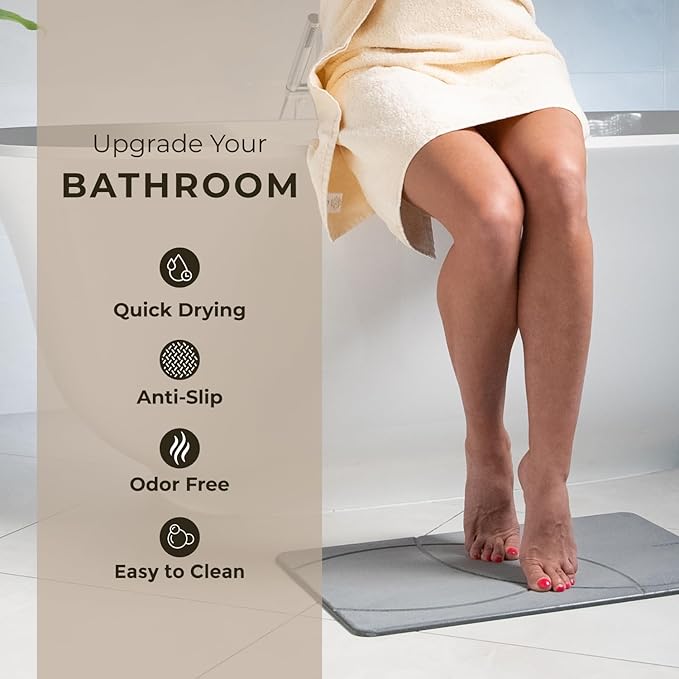TOSORO - Stone Bath Mat Diatomaceous Earth Shower Mat Non-Slip Super Absorbent Diatomite Stone Bath Mats for Bathroom Floor Quick Drying Natural Easy to Clean (23.5 x 15) - Graphite