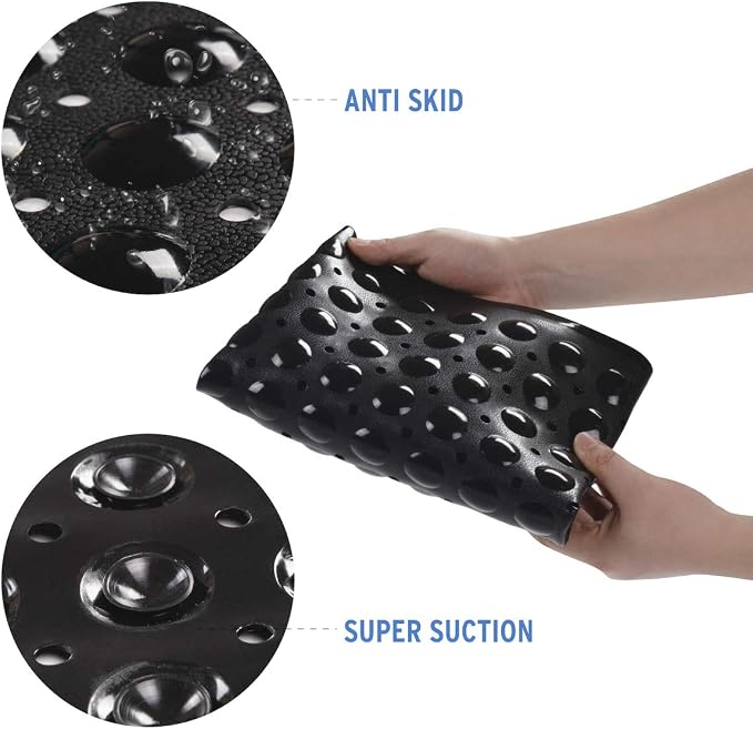 AmazerBath Bath Tub Mat, Medium Size 27.6 x 15 Inches Non-Slip Shower Mats with Suction Cups and Drain Holes, Bathtub Mats Bathroom Mats Machine Washable (Black)