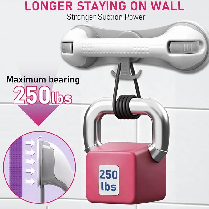 Grab Bars for Shower,Shower Handle with 3 Heavy Duty Suction Cups, Removable Bathtub Handrails for Elderly, No Drilling Waterproof Bathroom Safety Grip (Pewter)