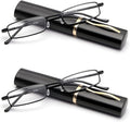Viseng Slim Mini Metal Reading Glasses Compact Lightweight Portable Readers with Glasses Case for Reading Case,Black+Black+3.5