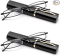 Viseng Slim Mini Metal Reading Glasses Compact Lightweight Portable Readers with Glasses Case for Reading Case,Black+Black+1.5