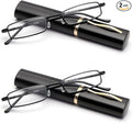 Viseng Slim Mini Metal Reading Glasses Compact Lightweight Portable Readers with Glasses Case for Reading Case,Black+Black+1.0
