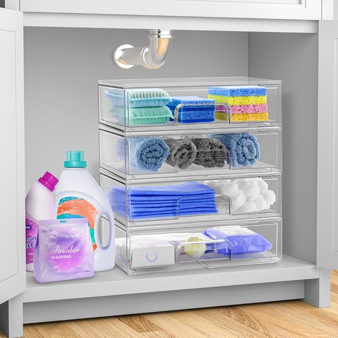 Sorbus Acrylic Storage Containers - 2 Pack, Stackable Storage Bins Set for Bathroom Organization - Clear Acrylic Drawer Organizers - Makeup Case Pull-Out Drawers (12.1’’ Wide)