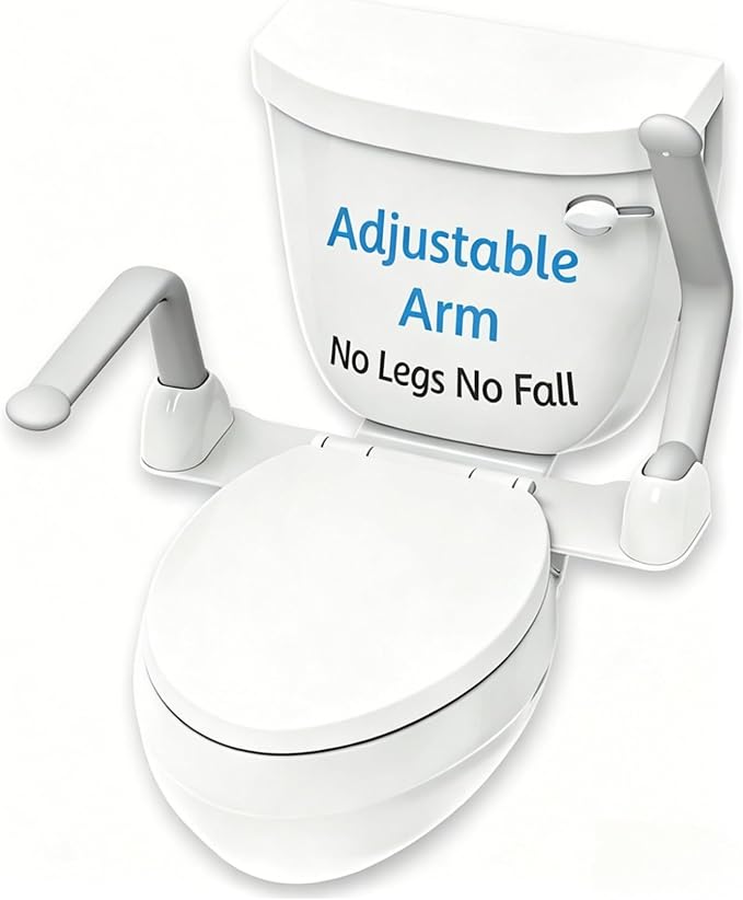 Toilet Safety Rails for Seniors, Adjustable Armrest, Space Saving, Stylish and Durable, Anti Slip and Anti Fall, Suitable for Elderly, Disabled, Pregnant Women with Armrest Toilet Safety Rail