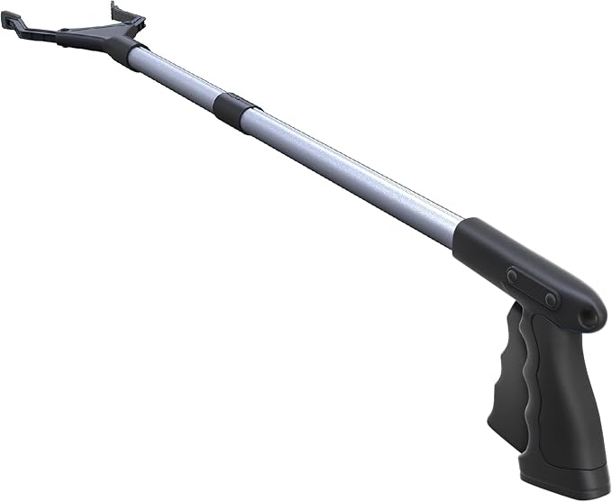 FitPlus 2024 Upgrade PowerGrip T9, Grabber Reacher Tool, Wide Jaw, Foldable, Steel Cable, with 96 Grip Points for Firm Grip, 32" with Magnet (Black, 32 Inch)