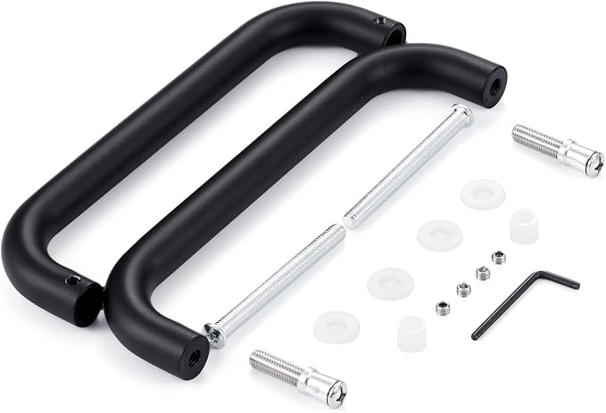 Ranbo Matte Black 8" （CTC） Tubular Back-to-Back Shower Door Handle，3/4" Diameter Pull Handles with Metal Washers, for 1/4"- 1/2" Thick Glass and 1-3/8" - 2-1/6" Thick Wooden or Metal Doors