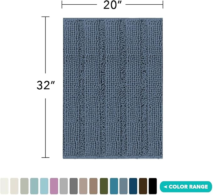 Turquoize Luxury Chenille Bath Rug for Bathroom Rugs Extra Absorbent Bath Mat Non Slip Microfiber Shower Rugs for Bathroom Microfiber Shaggy Carpet Rug Size, 20"x 32", Blue Indigo