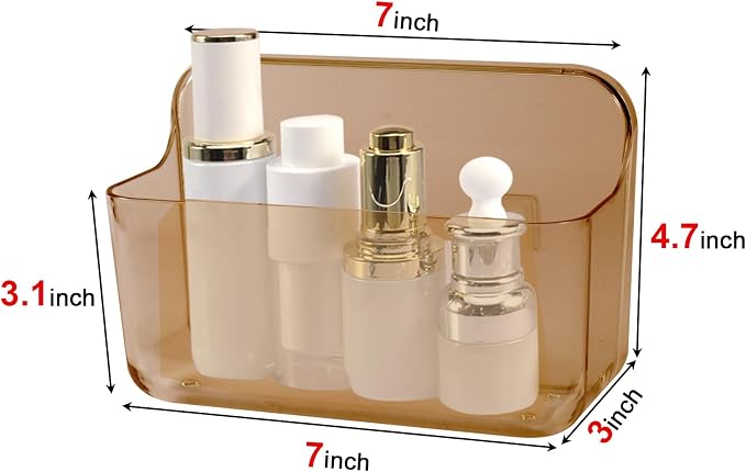 CGBE 2 Packs Cabinet Door Organizer, Acrylic Adhesive Shelf Wall Mounted Storage, Self Adhesive Shower Shelves Without Drilling, Automatic Draining Clear Shower Organizer for Bathroom (Amber)