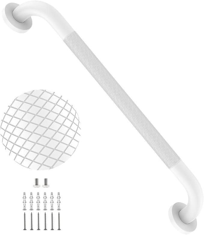 24 Inch Anti Slip Shower Grab Bar, YuanDe White Stainless Steel Bath Grab Bar, Knurled Bathroom Safety Rail, Shower Handrail Support, Handicap Elderly Balance Assist Handles-1.25" Diameter