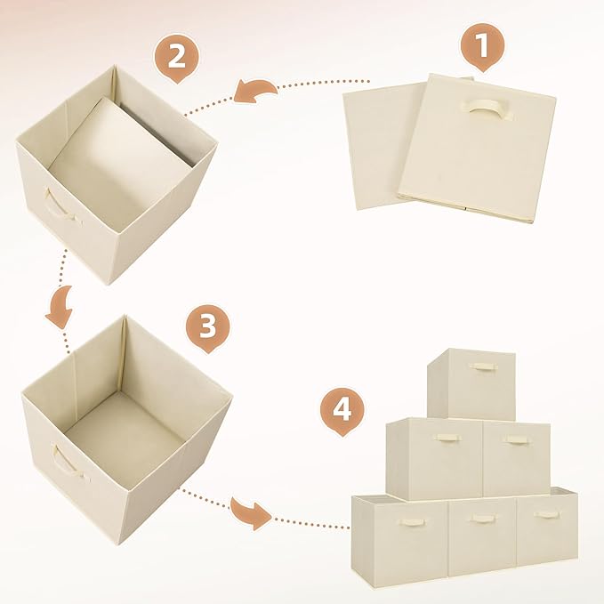 STORAGE MANIAC Storage Cubes, 13 Inch Collapsible Storage Bins with Handles, 6 Pack Fabric Foldable Bins for Organization, Durable Storage Bins for Closet, Shelves, Offices, 6-Pack Beige