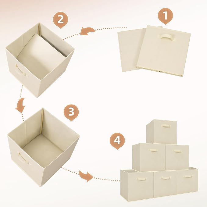 STORAGE MANIAC Storage Cubes, 13 Inch Collapsible Storage Bins with Handles, 4 Pack Fabric Foldable Bins for Organization, Durable Storage Bins for Closet, Shelves, Offices, 4-Pack Beige