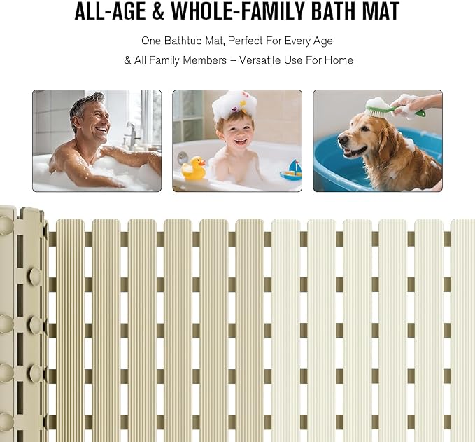 MBOSS Bath Tub Shower Mat Non Slip Bathtub Mats for Bathroom Shower Floor Mat Bath Mats for Shower Tub Anti Slip Shower Mat with Drain Hole and Large Suction Cups