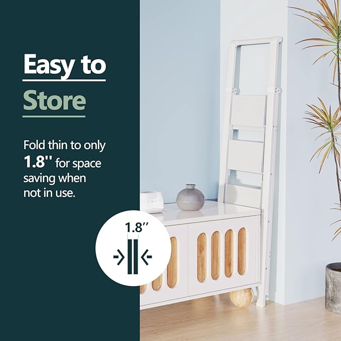 WOA WOA 4 Step Ladder, Ladders for Home, Anti-Slip Aluminum Pedals, Step Stool Foldable, Lightweight to Move, Ease of Storage, Reach 9ft for Closet Kitchen Library, Hold 300lbs - White