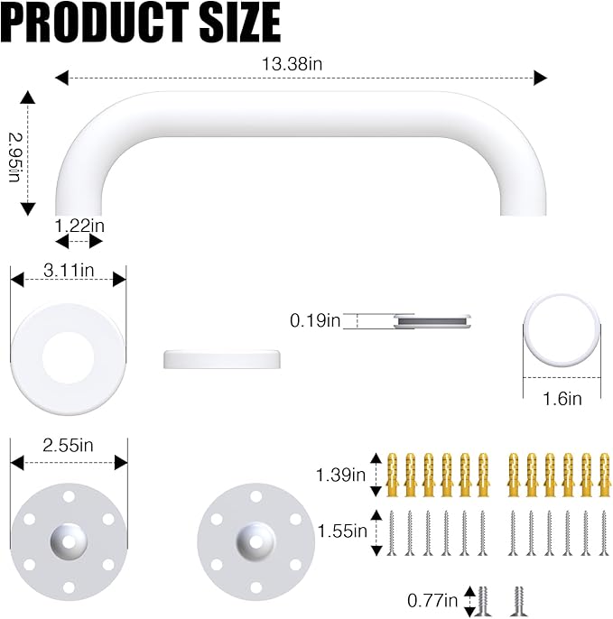 ROTHLEY 12 Inch Grab Bar for Bathtubs and Showers: Stainless Steel Shower Grab Bar Wall Mounted Shower Handle with Concealed Screws for Handicapped Elderly and Seniors (Matte White)