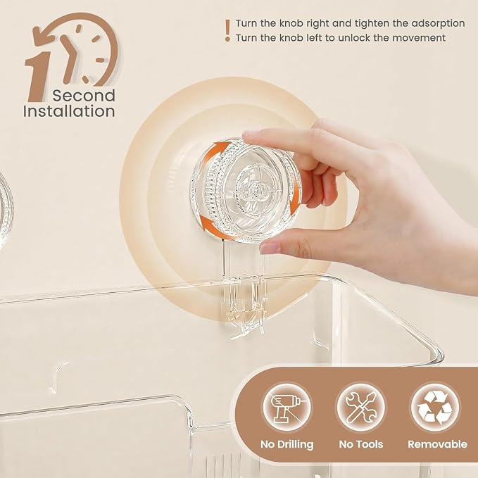 LUXEAR Suction Cup Shower Caddy Clear - Shower Caddy+Soap Dish+Suction Hooks - 1 Second Installation NO-Drilling Removable Powerful Waterproof Shower Organizer for inside Shower Bathroom