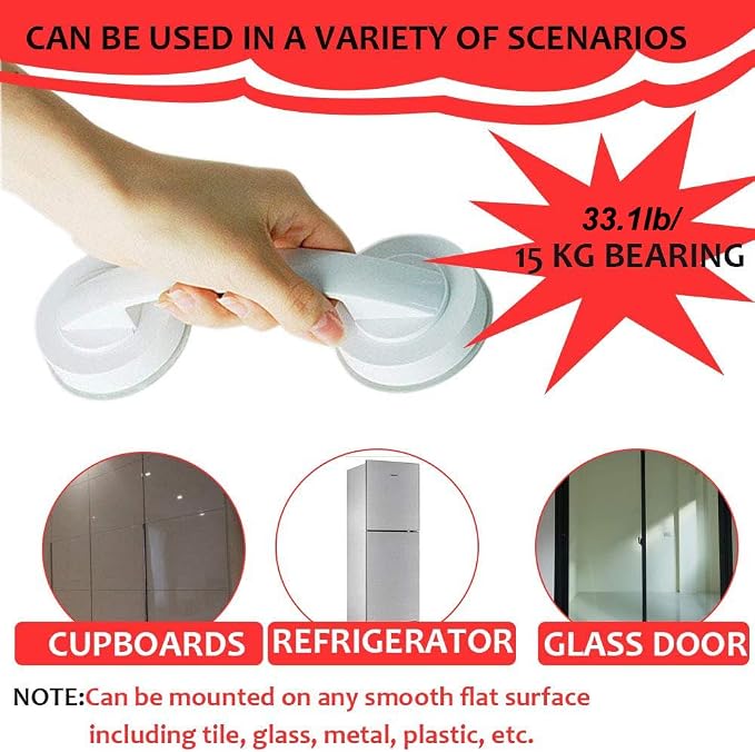 Suction Grab Bar, Portable Suction Handle Bar Suction Grip Bar for Window Door Drawer Cabinet Mini Fridge Grab Puller (White)