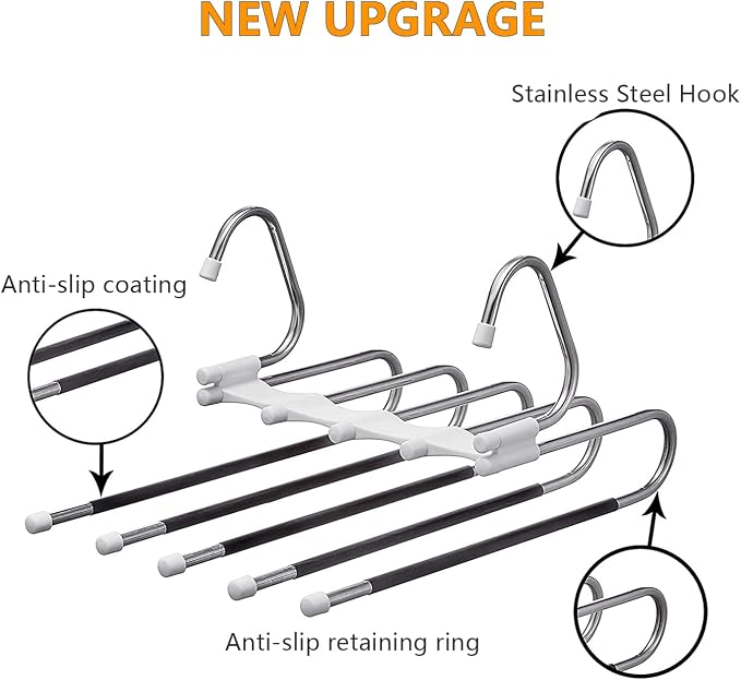 Kalimdor Pants Hangers 2 Pack Space Saving Metal Closet Organizer,Clothes Pants Hangers,Anti-Slip Design,Closet Organizers and Storage for Pants Jeans Skirts Scarf Legging