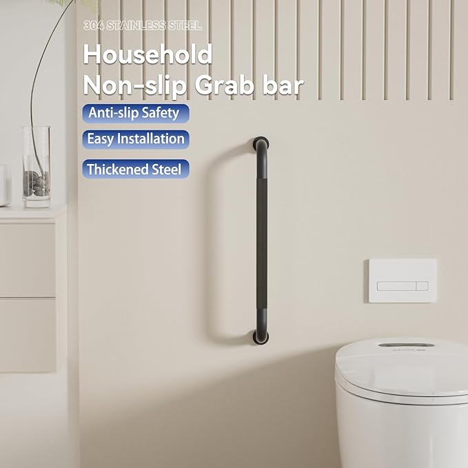 16 Inch Shower Grab Bar, Matte Black Bathroom Grab Bar Handle with Anti-Slip Knurled Grip, Stainless Steel Bath Balance Bar, 1.0" Diameter Bath Safety Bar Support for Seniors Elderly Pregnant