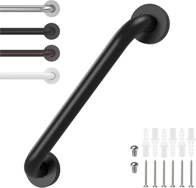 12 Inch Grab Bars for Wall Black, Safety Shower Grab Bars for Seniors Elderly Handicapped, Handicap Grab Bars for Shower with Concealed Screws, Tesuchan