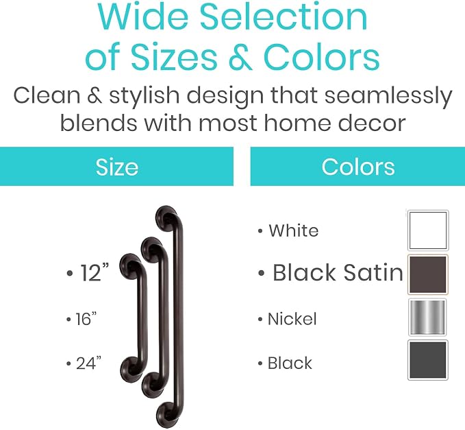 Vive Grab Bar for Showers - Bathroom Antislip Handrail for Seniors, Elderly Assistance Product, Heavy Duty Shower Handles, Handicap Grab Bars, Stainless Steel, Multipurpose, 440 lbs (Dark Bronze)
