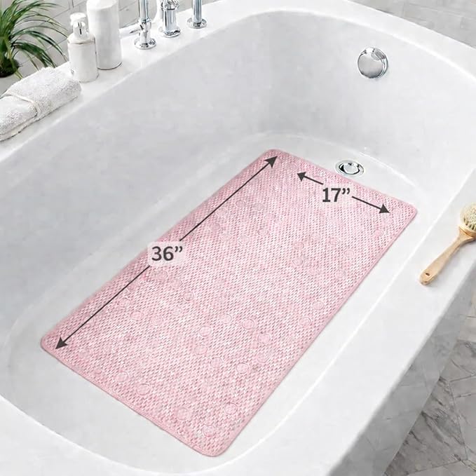 Bathtub Mat Non Slip, Bath Mat for Tub Non Slip, Tub Mat Extra Large 36 x 17 in, Bathtub Mat with Suction Cups & Drain Holes, Soft Foam, Machine Washable, Grey