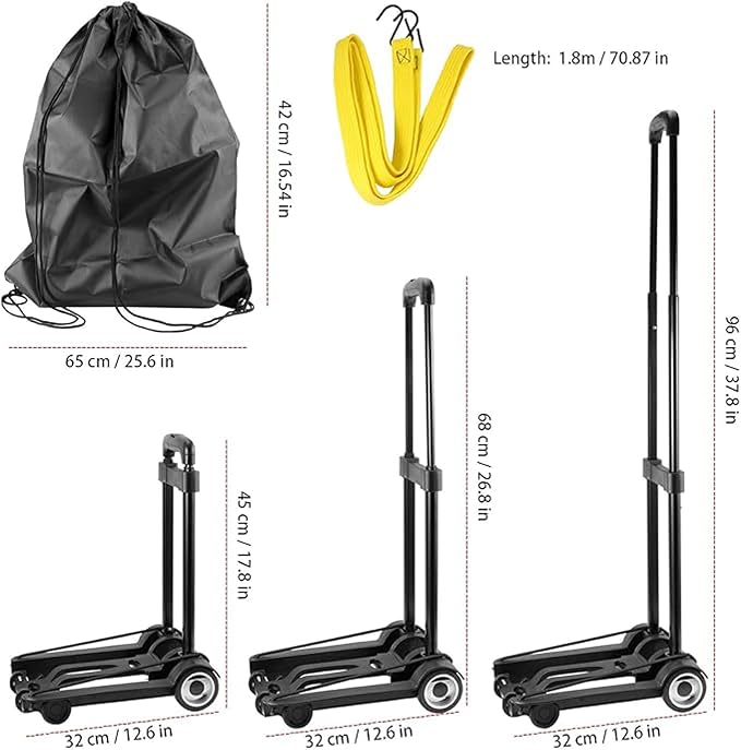 HOZEON Folding Hand Truck, 55 Lbs 25 KG Heavy Duty Solid Construction Utility Cart with 2 Wheels Bonus Bungee Cord,Lightweight Compact Portable Fold Up Dolly for Luggage, Travel, Black