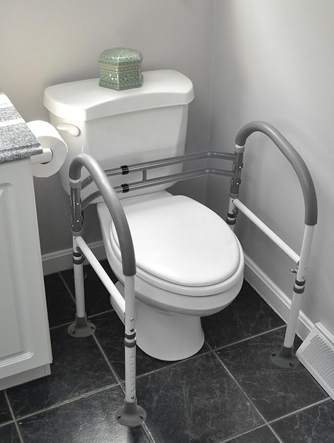 Vaunn Medical Adjustable Toilet Safety Rail for Seniors, Foldable Toilet Safety Frame for Elderly Adults, Bathroom Grab Bar Handle, Toilet Handle for Elderly & Disabled, Free-Standing (Gray)
