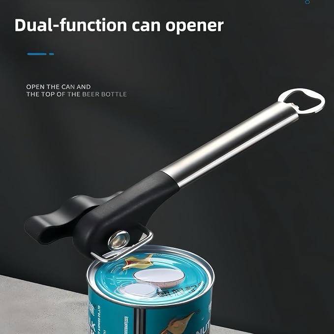 Safe Cut Can Opener, smooth edge can opener stainless steel Multifunction can opener manual and Bottle Opener Easy to Use,Handheld Easy Turn Knob,Works for safety can openers for seniors.