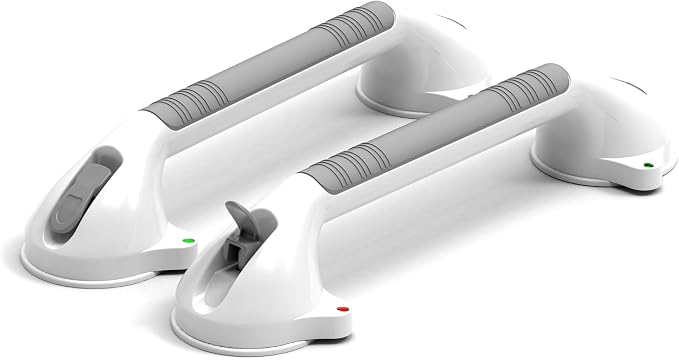 16.5inch 2 Pack Suction Balance Assist Bathroom Shower Handle,Bath Grab Bar with Indicators(White/Grey)