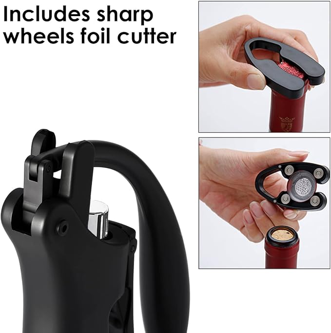 KEISSCO Compact Wine opener Vertical Lever Corkscrew Wine Bottle Opener with Foil Cutter & Extra Screw