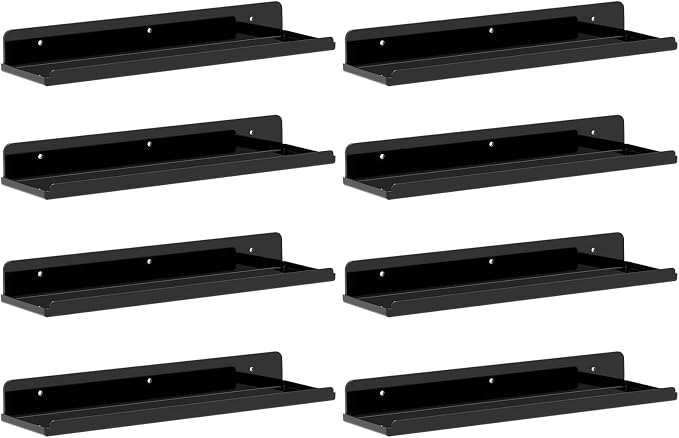 Lifewit Floating Shelves for Wall, Acrylic Display Shelf Wall Mounted for Figure, Car, Art, Book, 14" Perfume Organizer for Bathroom, Bedroom, Living Room, Nursery, Home Decor, Black, 8 Pack