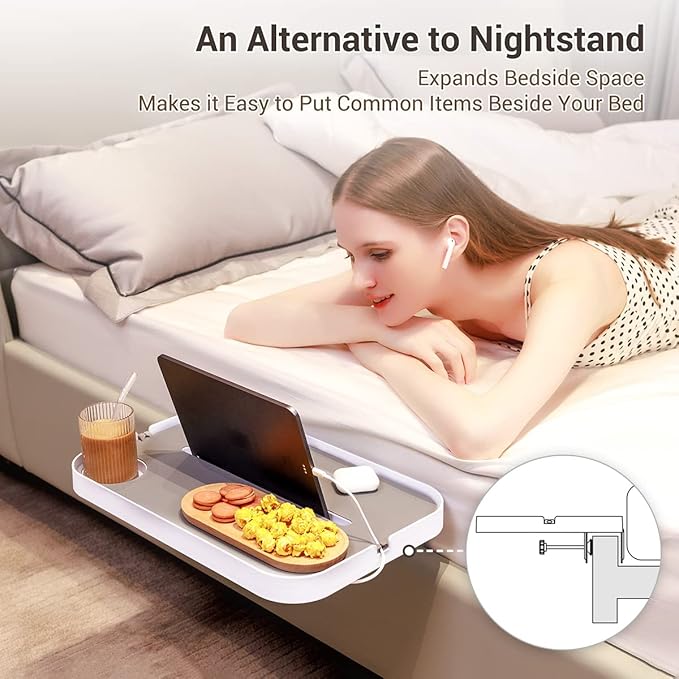KIWIFOTOS 17" Large Bedside Shelf for Bed Dorm Organizer Clip-on Nightstand, Bedside Tray Table for Bunk Bed College Dorm Room