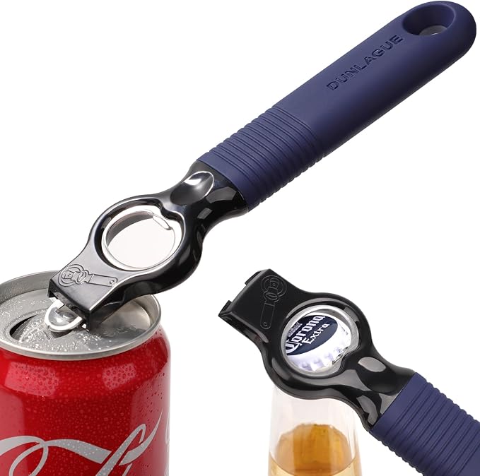 2-Pack Magnetic Beer Bottle Opener & Soda Can Opener, 2-in-1 Bottle Opener and Can Tab Opener Tool for Bartender, Long Nails, Arthritis, Silicone Handle with Build in Magnet - Navy Blue