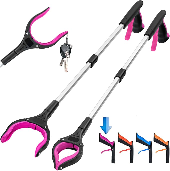 2-Pack Grabber Reacher Tool,32 Inch Extra Long Foldable Pick Up Stick with Strong Grip Magnetic,360°Rotating Anti-Slip Jaw,Trash Claw Grabber Tool,Trash Picker Tool for Outdoor & Indoor (Purple)