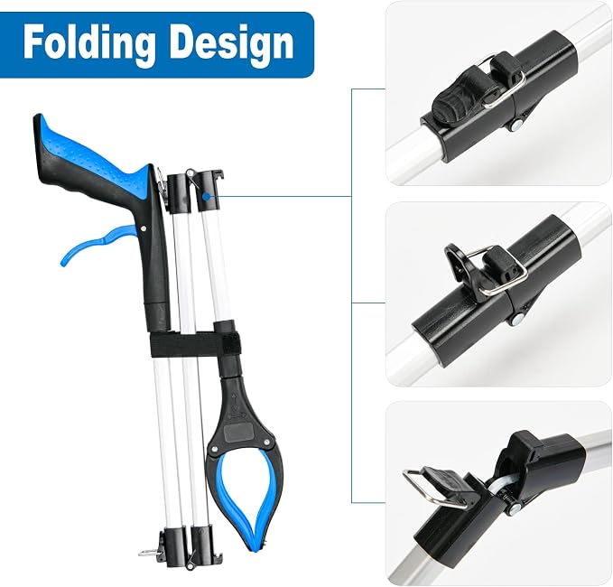43 inch Extra Long Grabber Reacher Tool,Foldable Reacher Grabber Pickup Tool with Strong Grip Magnetic,360°Rotating Anti-Slip Jaw,Grabbers for Seniors for Outdoor & Indoor (Blue)