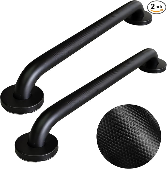 24 Inch Handicap Grab Bars, 2 Pack Stainless Steel Grab Bar for Bathtubs and Showers, Wall Mount Safety Shower Grab Bars for Seniors Injury Elderly, Matte Black Knurled