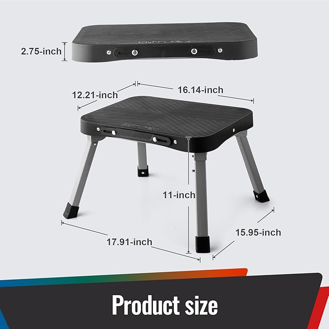 11" Folding Step Stool, Non-Slip 16x12 Large Platform, No Assembly | Sturdy Steel Frame, Portable Compact for Kids Adults Seniors at Indoor Outdoor, Durable & Safe, Kitchen Bedroom RV Office