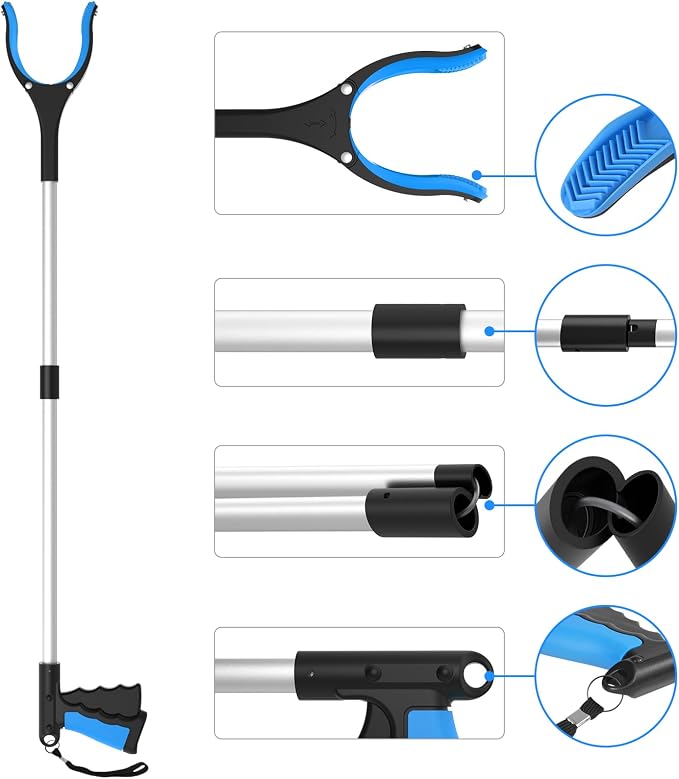 34" Grabber Reacher Tool, 2-Pack Foldable Reacher Grabber Pickup Tool with 360° Rotating Jaw & Magnets, Grabber Tool Heavy Duty