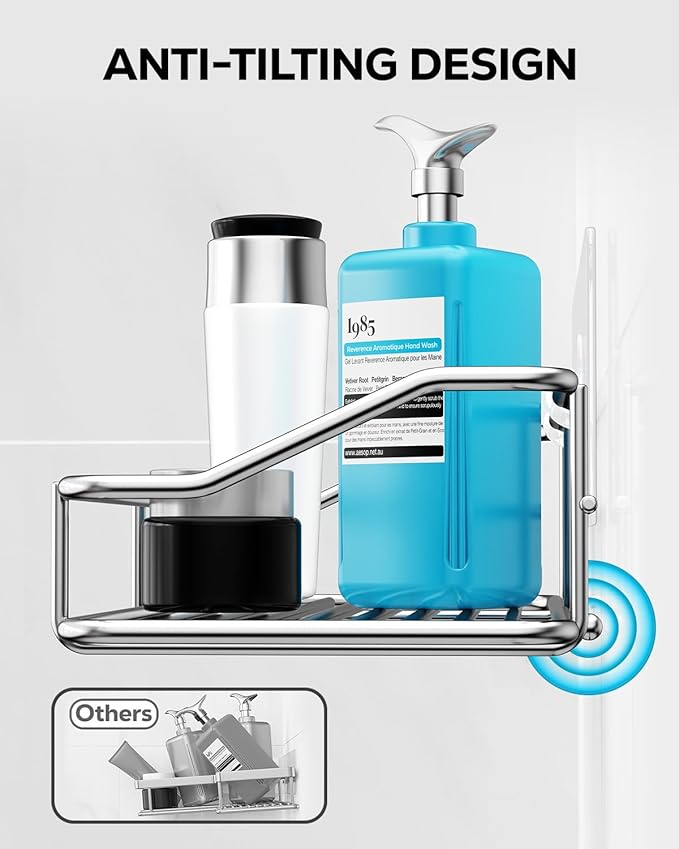 Nieifi Shower Caddy Shelf with Hooks Storage Rack Organizer Adhesive Stainless Steel without Drilling for Bathroom, Lavatory, Washroom, Restroom, Shower, Toilet, Kitchen (Sliver, 3 Pack)