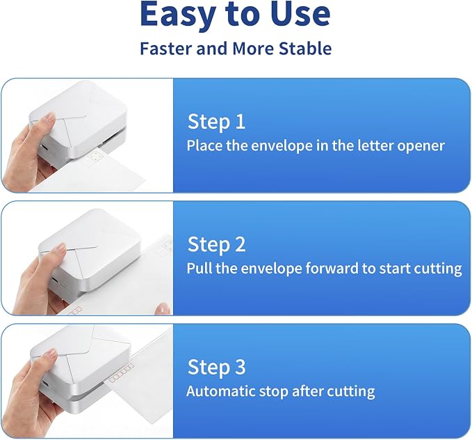 Rechargeable Electric Letter Opener Mail Opener Letter Openers Envelope Slitter Automatic Letter Opener Portable & Safe Blade Design, Universal Envelope Efficient Tool for Office Home (White)