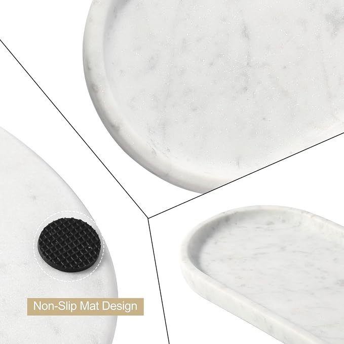 Koville Natural White Marble Tray for Home Decor, 10" x 5" Marble Vanity Tray for Bathroom Countertop Organizer Stone Trays, Catchall Tray for Perfume, Candles, Jewelry (Bianco Carrara)