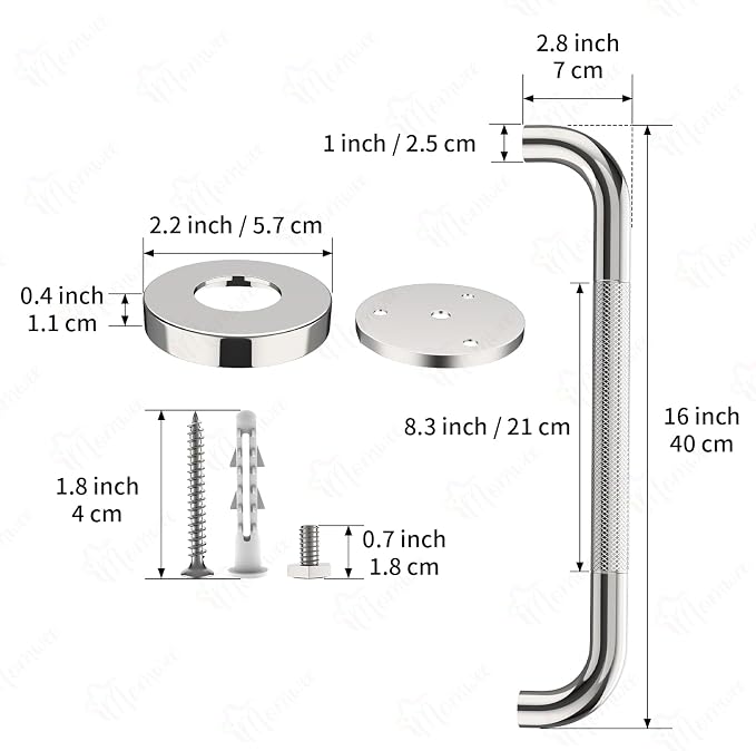 Anti-Slip Chrome Grab Bar 16 Inch, iMomwee 2 Pack Stainless Steel Bathroom Grab Bar w/Knurled Grip, Safety Shower Grab Bar for Wall, Toilet Balanced Support Bar Bathtub Assist Handle for Elderly