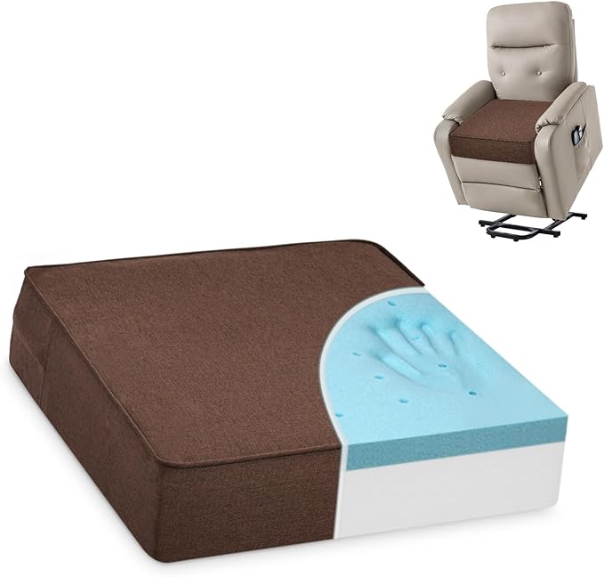 Shinnwa Gel Memory Foam Recliner Cushion for Elderly, Extra Large Seat Cushion, Dual-Layer Foam Chair Pad for Couch, Armchair, Wicker Chairs, Floor, 18 × 18 × 4in, Caramel