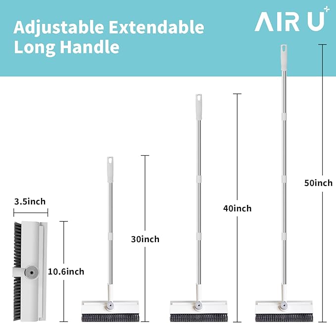 Floor Scrub Brush with Long Handle, 3 in 1 Scrape and Heavy-Duty Stiff Bristle Scrubber Brush Broom for Cleaning Shower Bathroom, Patio, Pool, Garage, Kitchen, Wall and Deck (White, 1 Pack)