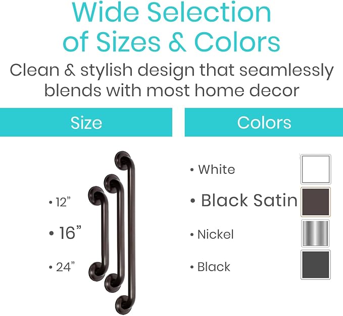 Vive Grab Bar for Showers - Bathroom Antislip Handrail for Seniors, Elderly Assistance Product, Heavy Duty Shower Handles, Handicap Grab Bars, Stainless Steel, Multipurpose, 440 lbs (Dark Bronze)