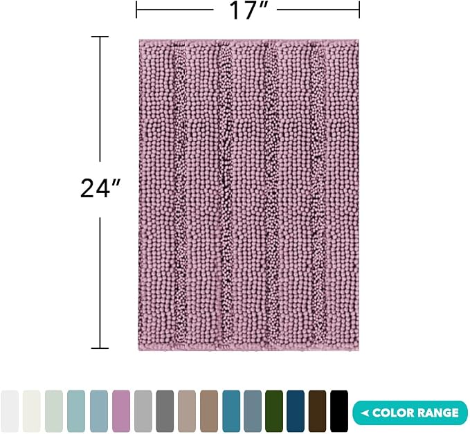 Turquoize Luxury Chenille Bath Rug for Bathroom Rugs Extra Absorbent Bath Mat Non Slip Microfiber Shower Rug for Bathroom Microfiber Shaggy Carpet Rug Size, 17"x 24", Mauve/Rose