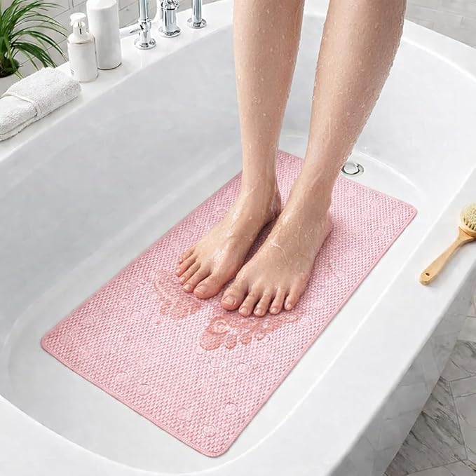 Bathtub Mat Non Slip, Bath Mat for Tub Non Slip, Tub Mat Extra Large 36 x 17 in, Bathtub Mat with Suction Cups & Drain Holes, Soft Foam, Machine Washable, Blue