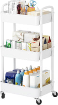 Laiensia 3-Tier Rolling Cart with Wheels,Multifunction Utility Storage Carts, Kitchen Storage Organizer,Mobile Shelving Unit for Bathroom,Laundry,with Classified Stickers,White